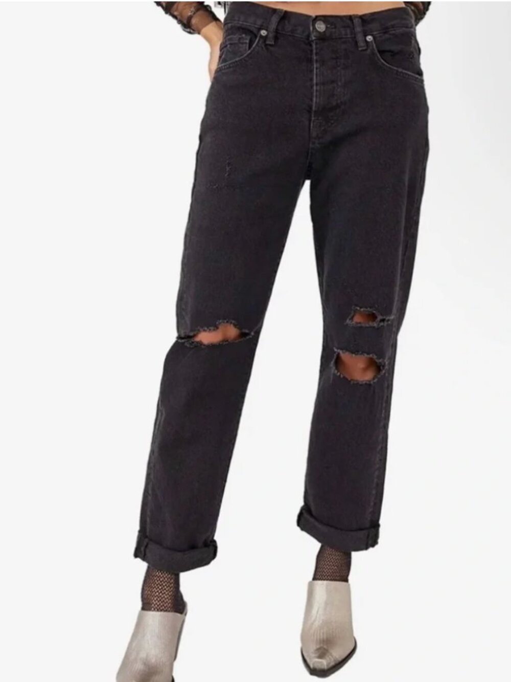 Free People Bren Boyfriend Jeans - Black - 28 - EUC